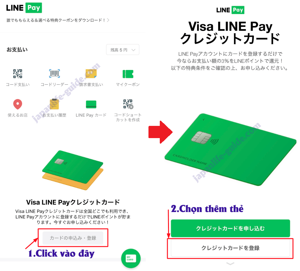 thêm thẻ visa vào line pay